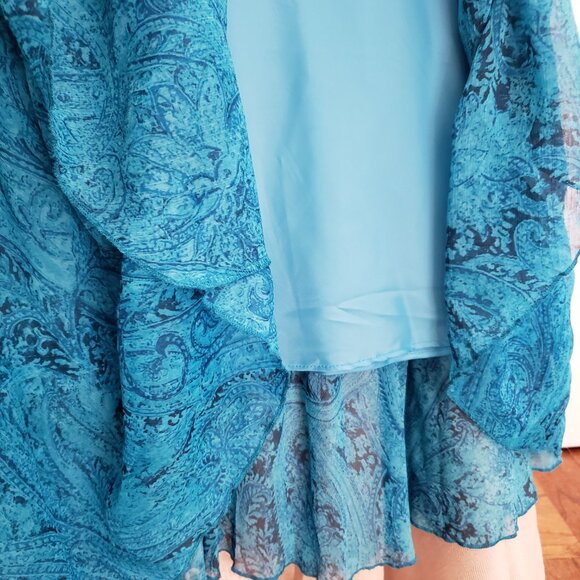 BNWoT JONES WEAR dreamy boho fit flare vivid turquoise paisley tiered maxi (12) - Picture 7 of 9